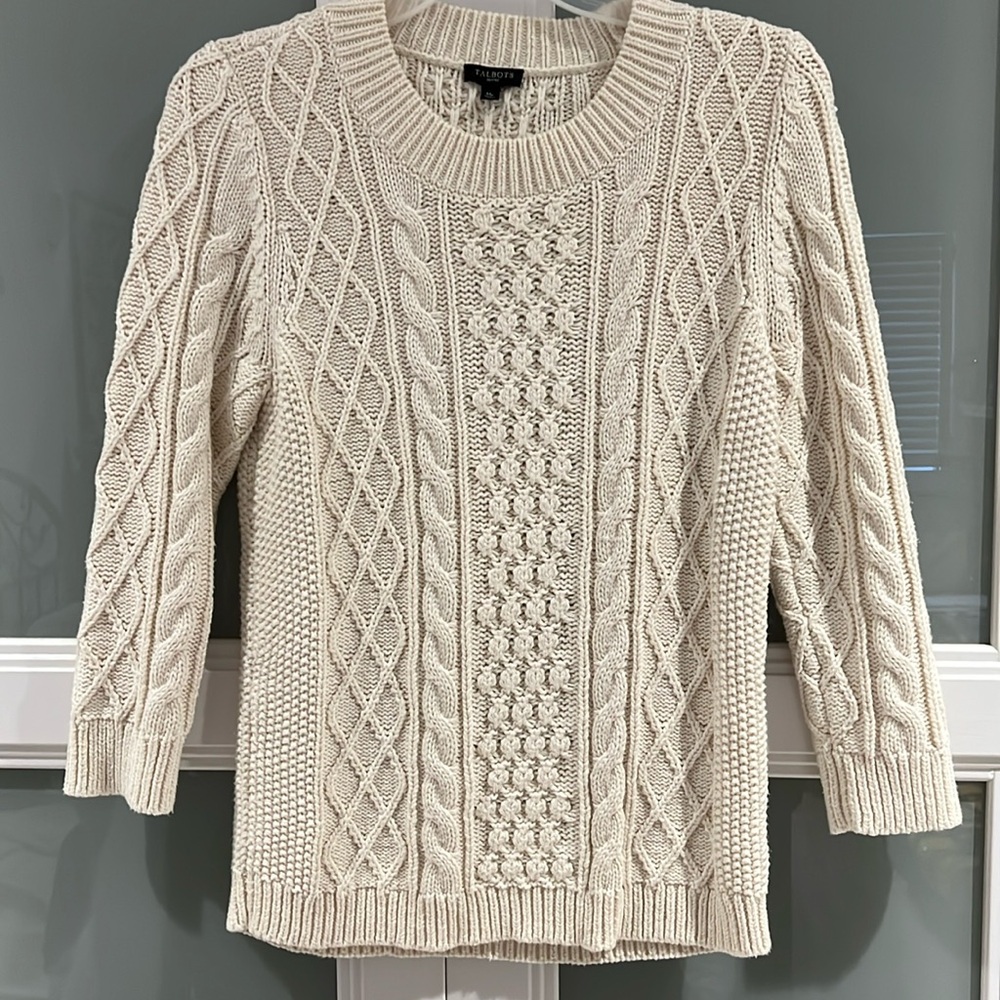 Womens TALBOTS Knit Sweater Size Medium Petite Cream Color - Picture 1 of 3